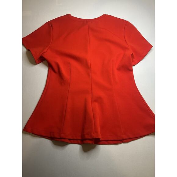 H&M Women's Red Stretch Peplum Top Size Medium Short Sleeve - Picture 3 of 5